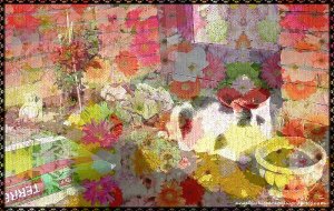 CaturdayArt2016-04-16linen and flowers